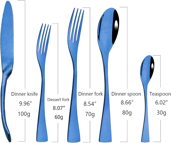 Blue Tableware 20Pcs Mirror Polished 18/10 Stainless Steel Luxury Flatware - Heavy Cutlery Set Service For 4 Include Knives/Forks/Spoons/Salad Fork/Teaspoon, Dishwasher Safe