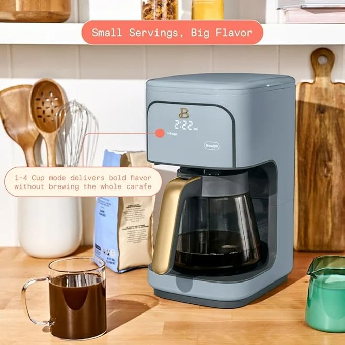 Beautiful 12-Cup Programmable Coffee Maker with Touch-Activated Display, Auto Brew Timer, Reusable Filter & Large Glass Carafe (Cornflower Blue)