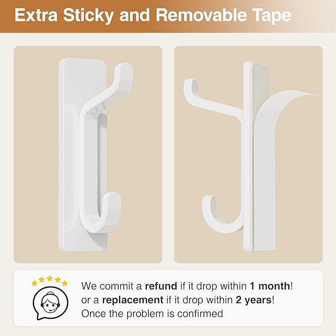 Self Adhesive Wall Hooks for Hanging: Extra Strong 13 LB, Hook for Coat, Towel in Bathrooms, Shower, Kitchen, Wall, Door Hook, White 6 Pack