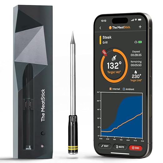 MeatStick - Wireless Meat Thermometer for Grilling and Smoking, Smart Meat Thermometer, Wireless Grill Thermometer, Wireless Meat Probe for Smoker, BBQ, Air Fryer, Deep Frying, Oven, Sous Vide