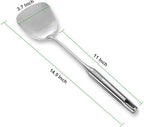 Wok Spatula Stainless Steel, Wide Metal Spatula with Hollow Long Handle Wok Utensils,Silver/14.7Inch