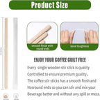 210PCS Wooden Coffee Stirrers, Individually Wrapped, Wooden Beverage Mixer, 5.5" Coffee Stir Sticks-Biodegradable Eco-Friendly Round End Disposable coffee stirrer, For Coffee, Cocktail, Hot Drinks