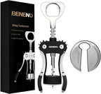 Beneno Wine Opener with Stainless Steel Wine Foil Cutter - Bottle Top Seal Cutter, Zinc Alloy Premium Wing Corkscrew with Multifunctional Bottles Opener, Upgrade Black Set