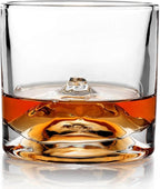 LIITON Mount Fuji Heavy Crystal Whiskey Glasses Gift Set of 2, Thick Freezable Bourbon Glass 1lb Each, Premium Whiskey Gifts for Men, Frozen Crystal Chills Cocktails, 10 oz