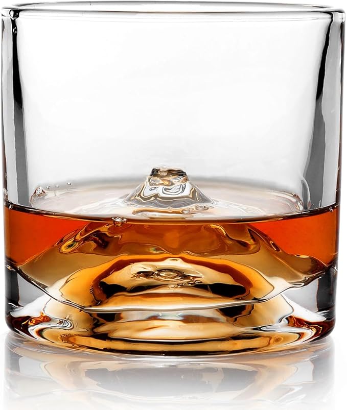 LIITON Mount Fuji Heavy Crystal Whiskey Glasses Gift Set of 2, Thick Freezable Bourbon Glass 1lb Each, Premium Whiskey Gifts for Men, Frozen Crystal Chills Cocktails, 10 oz