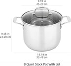 Amazon Basics Stainless Steel Stock Pot with Lid, 8 Quart, Even Heating, Easy to Clean, Silver