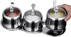 TENTA TENTA KITCHEN 18/8 Stainless Steel Seasoning Box Condiment Jar Set Spice Jar Spice Rack Condiment Cruet Bottle Salt Pepper Sugar Storage Organizers with 3 Serving Spoons (Glass Lids)