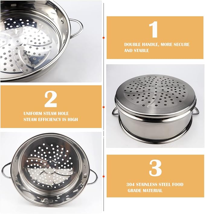 Stainless Steel Steamer Pot 8.6 Inches Round Cooking Rack Food Steamer Basket Insert for Kitchen Dim Sum Dumplings Bun(22cm)
