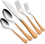 20-Piece Orange Silverware Set 18/0 Stainless Steel Silverware Set Orange Handle Cutlery Set Service for 4 Dinner Knives Forks Spoons Set Flatware Set Finish Dishwasher Safe