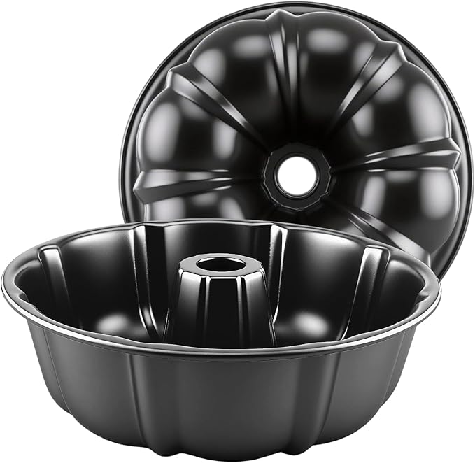 Bundt Cake Pan, 10-Inch Nonstick Round Fluted Tube Cake Baking Pan, Buntz Pound Cake Mold,Tube Bakeware,Baking Mold for Jello/Gelatin/Chocoflan/Flan, Non Toxic, Easy Clean - Black