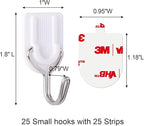 25 Wire Hooks for Hanging Heavy Duty with Strips no Damage,Adhesive Wall Hook Small, removalbe Large Sticky Bulk, for Key, Coat, Towel, Outdoor, hat