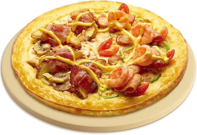 homEdge Pizza Stone Set, Heavy Duty Round Cordierite Baking Stone for Bread, Pizza, Thermal Shock Resistant Cooking Stone with Bamboo Pizza Peel Paddle for Oven and Grill-10 Inches (Diameter)