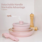 8PCS Ceramic Cookware,Nonstick Ceramic Pan, Removable Handle Pots and Pans Set, Stackable Pan Set, Nonstick Pots and Pans Set Non Stick pot(Pink)