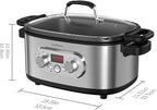 10-in-1 Programmable Slow Cooker with Timer, 6.8 Quart Crock Pot, Presets to Sous Vide, Bake, Sauté, Cook Rice& More, Nonstick Dishwasher-Safe Pot, Adjustable Temp&Time, Stainless Steel