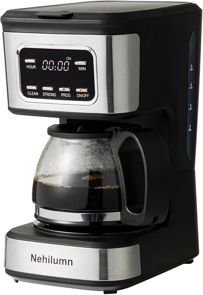 5-6 Cup Programmable Coffee Machine, Reusable Filter, Coffee Pot, Water Level Indicator, Automatic Shut-Off, Black&Stainless Steel
