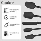 Coukre Silicone Spatula Set of 5,High Temperature Resistant, Food Grade Silicone, Dishwasher Safe, for Baking, Cooking (Pure Black)