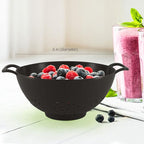Meadow Lane 6-inch Small Colander, BPA-Free, Dishwasher Safe, Double Handles, Compact Food Strainer for Berries, Veggies and Pasta, 3-Cup Capacity, Glossy Black