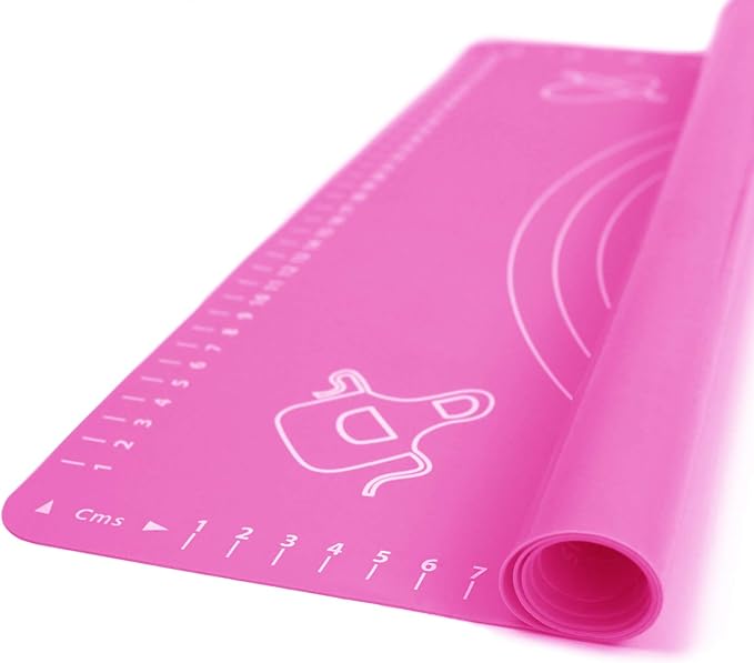 Silicone Baking Mat for Rolling Pastry Dough with Measurements, 25.6 x 17.7 BPA Free Non stick and Non Slip Pink Table Sheet Baking Supplies for Bake Pizza Cake