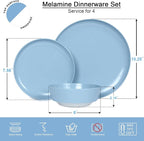 Webbylee 12-Piece Melamine Dinnerware Set - Unbreakable Plates & Bowls Set for 4, BPA-Free Lightweight Kitchen Dishes Idear for Camping, Picnic, Party,Blue & Beige