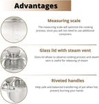 Daniks Standard Stainless Steel Stock Pot with Glass Lid – Induction 3 Quart, Dishwasher Safe, Measuring Scale, For Soup, Pasta, Stew, Silver