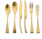 Golden Silverware Set, 6 Pieces 304 Stainless Steel Eating Utensil Set with Gift Box, Include Knife, Forks and Spoons, Matte Polished Flatware Set for 1, Dishwasher Safe, Gold
