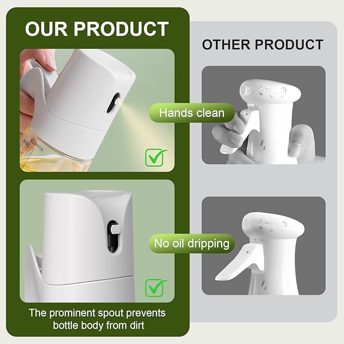 Ultrean Oil Sprayer for Cooking, 10oz/300ml Olive Oil Dispenser Bottle for Kitchen, Food-grade Glass Oil Bottle for Air Fryer, BBQ, Salad