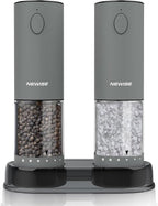 Electric Salt and Pepper Grinder Set Rechargeable with LED Lights, Automatic Pepper & Salt Mill, Adjustable Coarseness, Large Capacity, Grey