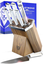 Dalstrong Knife Block Set - 8 Piece - Vanquish Series - Forged High Carbon German Steel - Kitchen Knife Set - Premium Wood Block - White POM Handle - NSF Certified