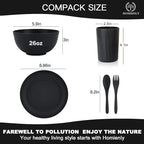 Homienly Wheat Straw Dinnerware Sets, 20pcs Unbreakable Microwave Dishwasher Safe Tableware Lightweight Bowls, Cups, Plates Set Reusable Dinner Plates Bowls set (Matte Black)