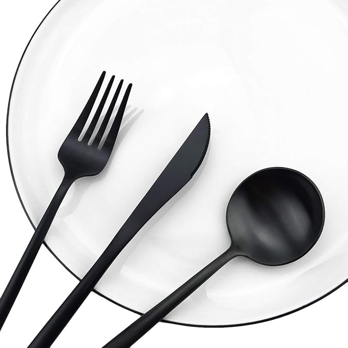 Gugrida Black Flatware, Royal 20 Piece Luxury Matte Finish 18/10 Stainless Steel Tableware Sets for 4 Including Forks Spoons Knives, Camping Silverware Travel Utensils Set Cutlery (Black)