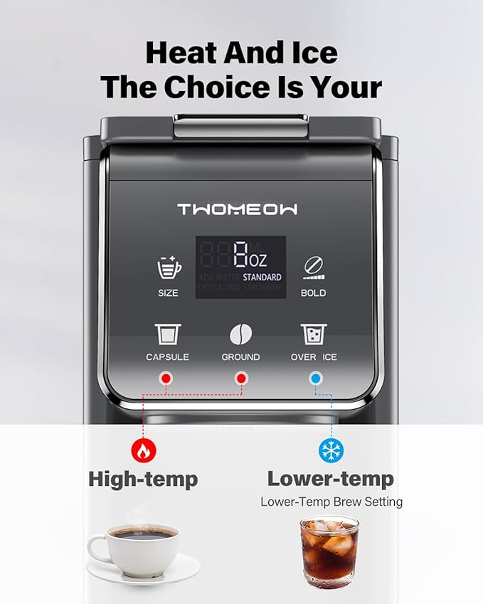 K Cup Coffee Maker With Bold Setting, Single Serve Hot & Iced Coffee Maker for K-Cup and Grounds, 52oz Removable Reservoir, 6 to14oz Brew Sizes, Pod Coffee Machine With Reusable Filter, Gray