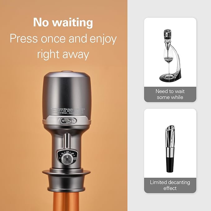 Wine Aerator Adjustable 0-4 Hours, Rechargeable Wine Air Aerator, Electric Wine Decanter, Wine Pourer for Wine, Gift for Men, Boyfriend, Dad