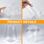KX-WARE Unbreakable 16-ounce Acrylic Stemless Wine Glasses All Purpose Plastic Tumbler, set of 6 Clear Dishwasher Safe BPA Free Classic Style