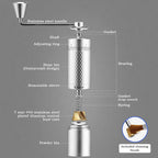 Manual Coffee Grinder, Hand Coffee Grinder, Metal Body with Seven star titanium plated 440 Stainless Steel Conical Burr Portable Coffee Grinders for Home Use, Office, Travel