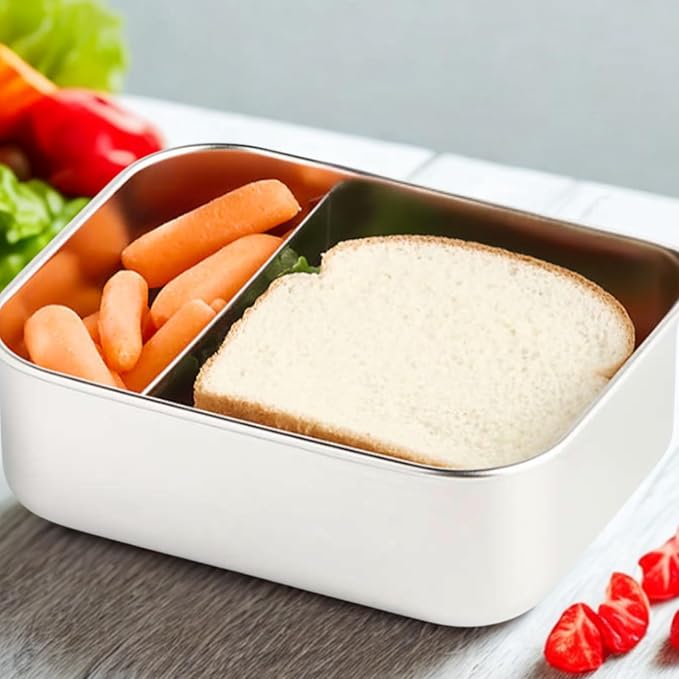 Flexibento - Leak proof Stainless Steel Lunch Box | Bento Box |Food , Lunch Containers with Silicone Lids| sandwich and Snack Containers |Metal lunch Box |Black | 27 OZ, 2*6.5 OZ| Adjustable Divider