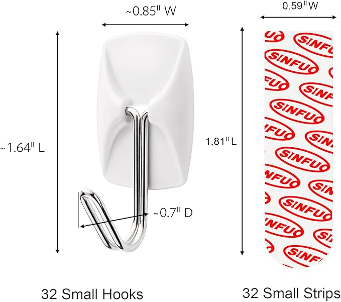Wire Hooks for Wall Small 32 Hooks, Heavy Duty Wall Hooks with 32 Strips, Damage Free Adhesive Hooks for Key Holder, Coat, Door, Shower Hanging
