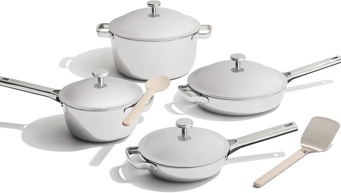 Our Place Titanium Pro Cookware Set (4-Piece) – Always Pan & Perfect Pot | Nonstick No-Coat Technology | Tri-Ply Titanium & Stainless Steel | Safe for Oven, Induction & Cooktops up to 1000°F | Chrome