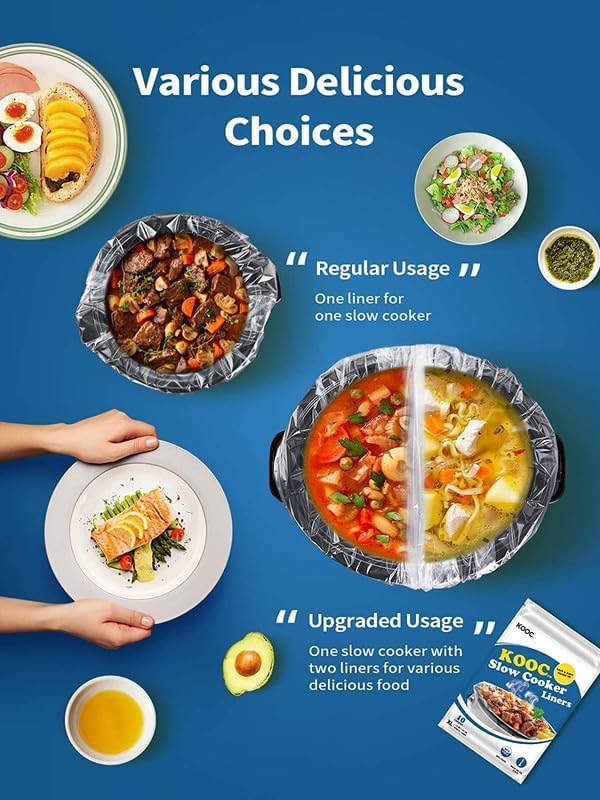 KOOC Slow Cooker Liners 14"x22" 30 Count Extra Large Size Disposable Pot Liners Cooking Bags Fit 6 qt to 10 qt Pot BPA Free Fresh Locking Seal Design