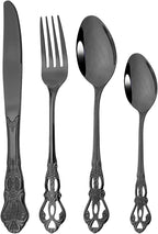 Royal 24-piece Black Mirror Silverware Dinnerware, 18/10 Stainless Steel Luxury Cutlery Set Service For 6 Include Knives/Forks/Spoons/Teaspoons, Dishwasher Safe