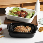 Sweejar Baking Pans Set, Ceramic 9x13 Baking Dish with Handle, Rectangular Casserole Dishes for Oven, Bakeware Sets of 3, Durable Lasagna Pan Deep for Kitchen, Banquet, Wedding Gift(White)