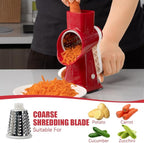 KEOUKE Rotary Cheese Grater Hand Crank Red - Shredder Slicer Grinder 3 Stainless Steel Blades, Stable Suction, Labor-Saving Handle, Safe Kitchen Tool for Cheese, Vegetable, Nuts, Chocolate