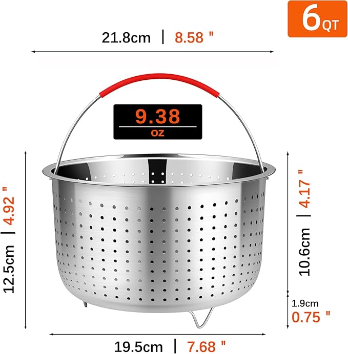 REDANT Vegetable Steamer Basket for Instant Pot Accessories 6 & 8 Qt - Stainless Steel Strainers and Colanders - Metal Strainer for Cooking Broccoli, Eggs, Pasta, Quinoa - with 2 Gloves, 6 Quart