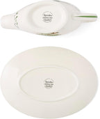 Spode Christmas Tree Gold 10 Oz Gravy Boat and Stand - Elegant Christmas Porcelain Sauce Boat, 22K Gold Accents, Luxurious Holiday Serveware for Gravy, Sauces, Festive Gatherings, Dishwasher Safe