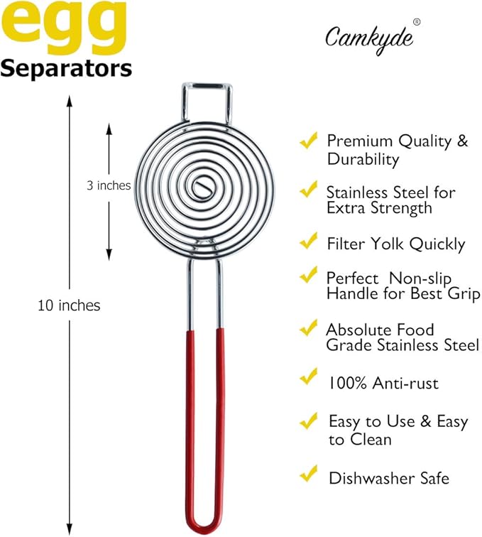 CAMKYDE Egg Separator Food Grade Stainless Steel Egg Yolk White Separation Tool, Set of 2 (Red)