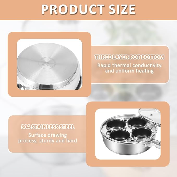Modern Innovations Egg Poacher Pan for Poached Eggs, Nonstick Cups Poached Maker Pan, Stainless Steel Easy Cooker, Poaching Eggs Benedict Maker