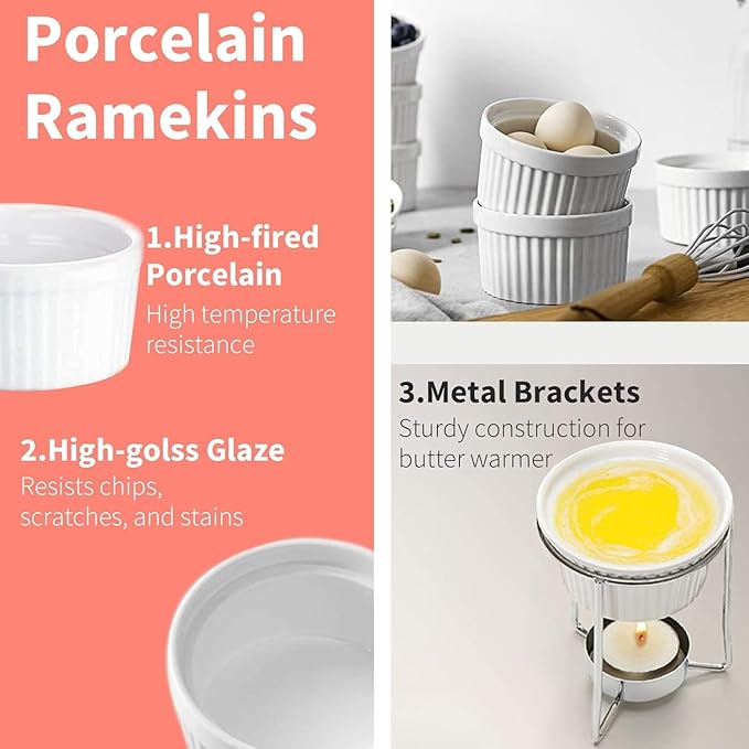 Luvan 4 Pieces Butter Warmers,Butter Warmers For Seafood with 20 Pieces Tealight Candles,Ceramic Butter Warmer Set for Chocolate or Cheese,Fondue- Dishwasher Safe,Microwave Safe, Oven Safe