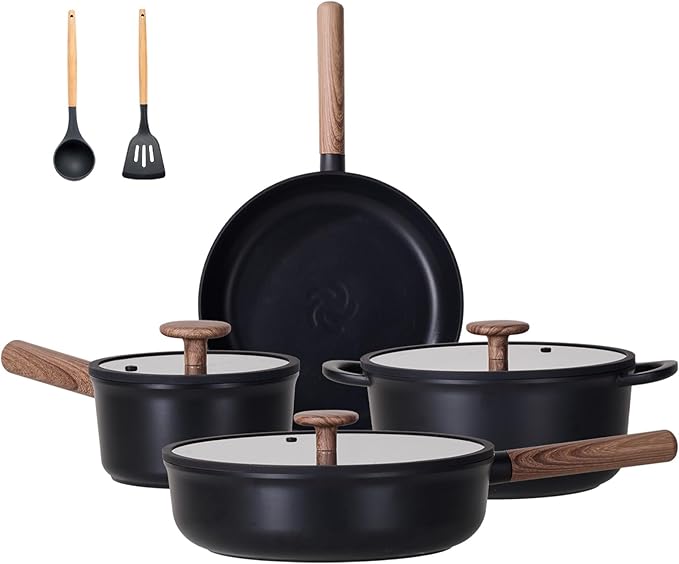 JEETEE Ceramic Cookware Set, 13 Pcs Pots and Pans Set Nonstick with Rotation Removable Handles, Healthy Non-Toxic Cooking Set for All Stoves, Stackable Pots Pans, Oven Safe, PFOA/PFOS Free, Black