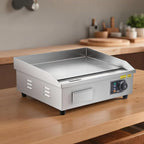 VEVOR Commercial Electric Griddle, 21.06 x 11.81 inch, 3200W, 122-570°F Adjustable Temp Control, Stainless Steel Body, Full Flat, with 2 Spatulas, 2 Brushes, and 4 Foot Pads, for Steak, Pancake