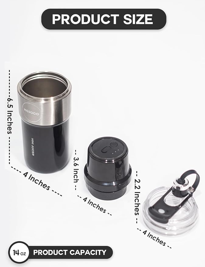 Mojoco Personal Smoothie Blender – Vacuum Insulated Blender for Fruits and Vegetables - Rechargeable Portable Blenders with Stainless Steel Blade for Travel, Camping, Gym