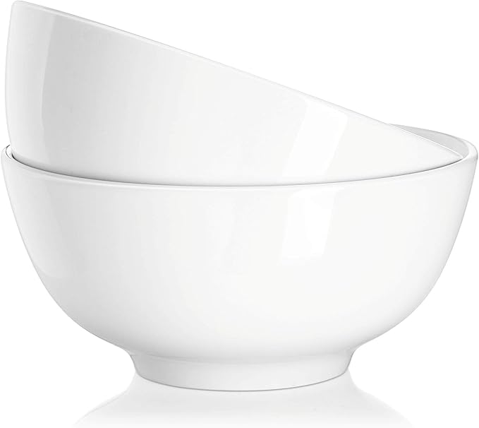 DOWAN Soup Bowls, Ramen Bowl for Noodle, 39 Ounce large Cereal Bowls for Kitchen, 7 Inches Centerpiece Bowls, Microwave and Dishwasher Safe, White